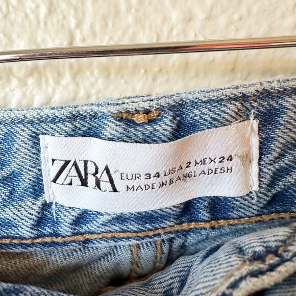 Zara Mid-Rise Cargo Blue Straight Leg Jeans Women's sz 2 - Picture 9 of 16